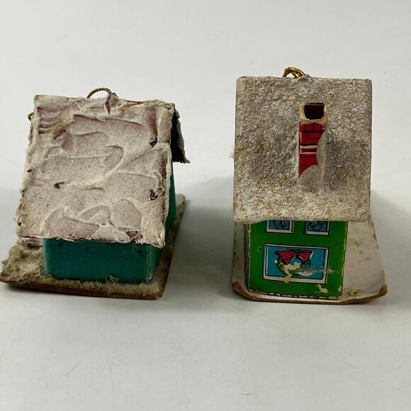 Vtg Japan Glitter House Ornaments Lot of 2 Cardboard Putz Style Christmas Decor - Picture 3 of 13